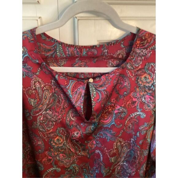 Talbots Petites Red Ruffle Paisley Blouse Top Sz 2XP Satin - Picture 5 of 9